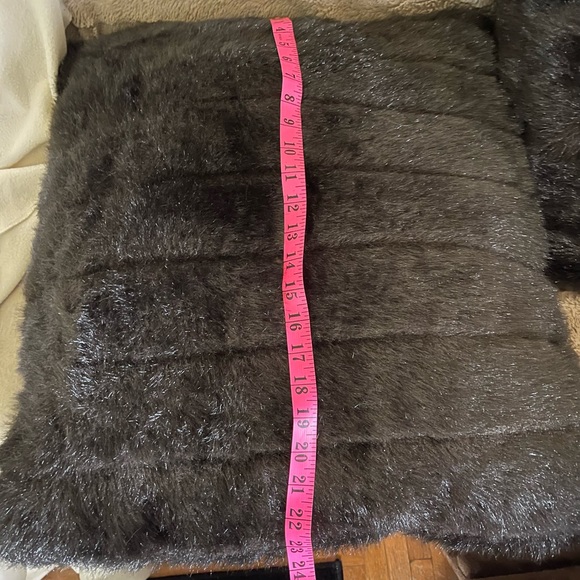 Two Large Dark Brown Faux Fur Square Pillows - Picture 6 of 7